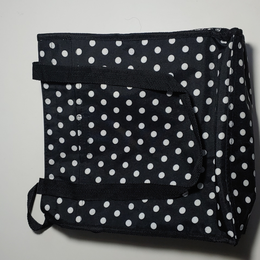 Small tote black with white poka dots 12" x 12"